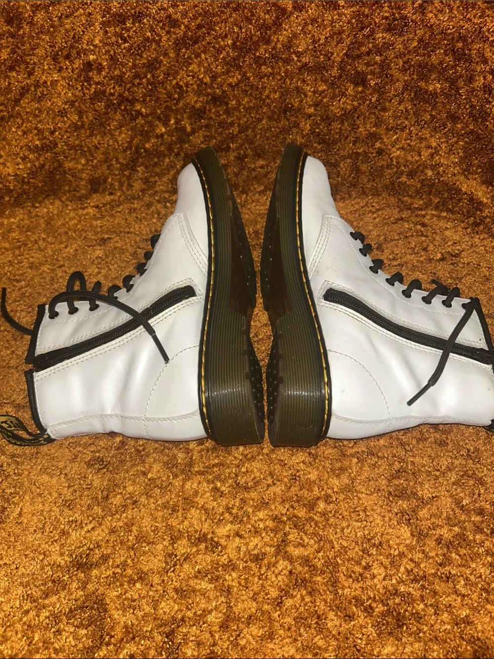 Dr. Martens White Leather Ankle Boots with Black Sole and Trim